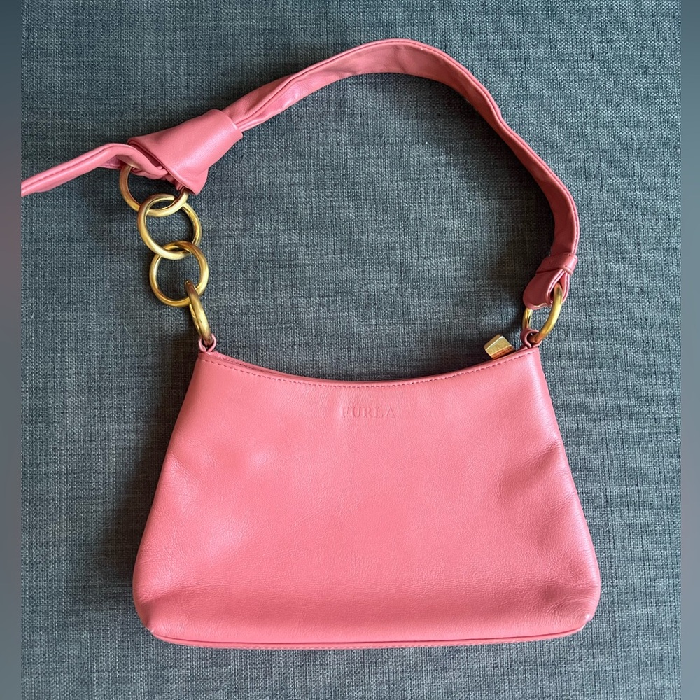 Furla Pink Leather Shoulder Bag with Gold Accents